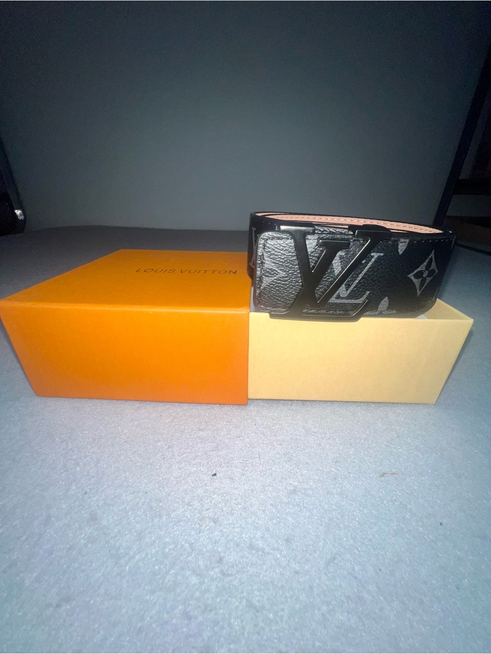 Louis Vuitton Monogram Eclipse Black Belt Matte Black Buckle Size 125/50 W/ Box